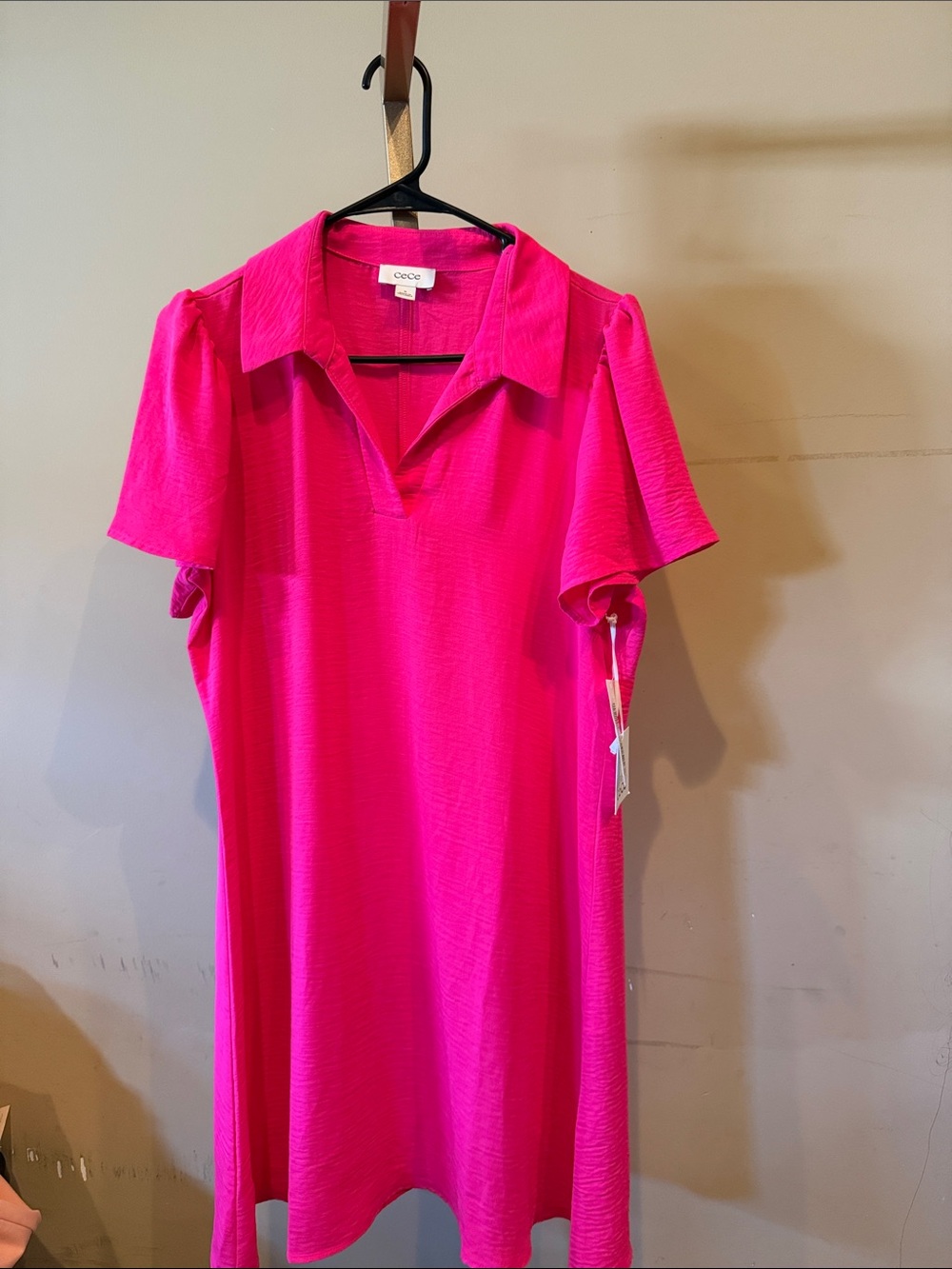 CeCe Hot Pink Collared V-Neck Swing Tunic